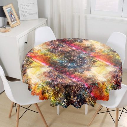 Rond Tafelkleed Ø140cm - Waterverf mandala - Bedrukt Velvet Textiel